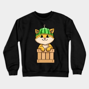 Cat with Fence and Watermelon Crewneck Sweatshirt